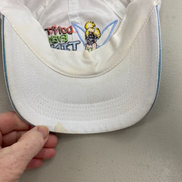 Disney Hat Cap Strap Back Tinkerbell Peter Pan Girls Kids Youth White Glitter - Picture 7 of 12